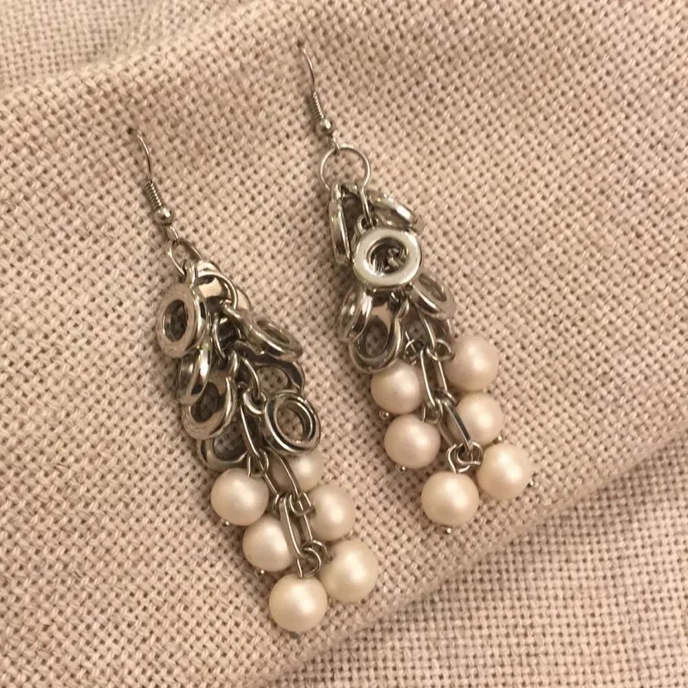 Faux Pearl & Circle Long Dangle Earrings